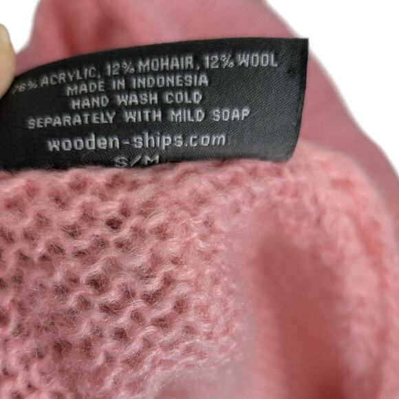 Wooden Ships Mohair Wool Blend Oversized Knit Sweater S/M Pink Pullover V Neck - Picture 6 of 7